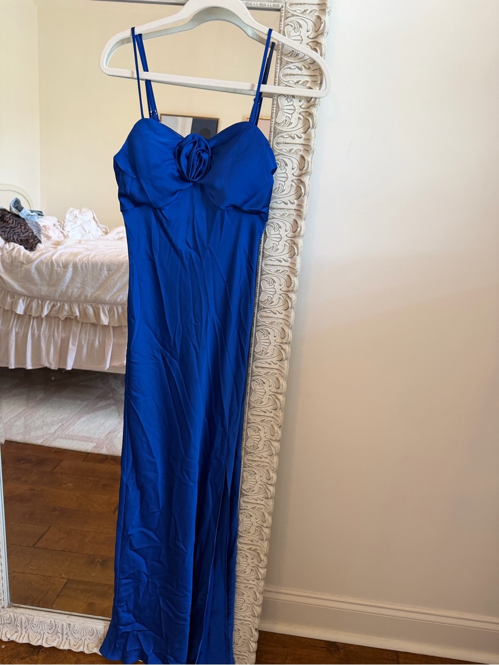 Sleeveless Royal Blue Maxi Dress with Rosette Detail